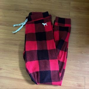 PINK Victoria Secret Buffalo Plaid Pattern Pajama Leggings.